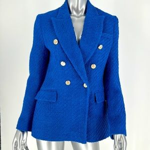 Zara Tweed Boucle Royal Blue Boujee Blazer Small